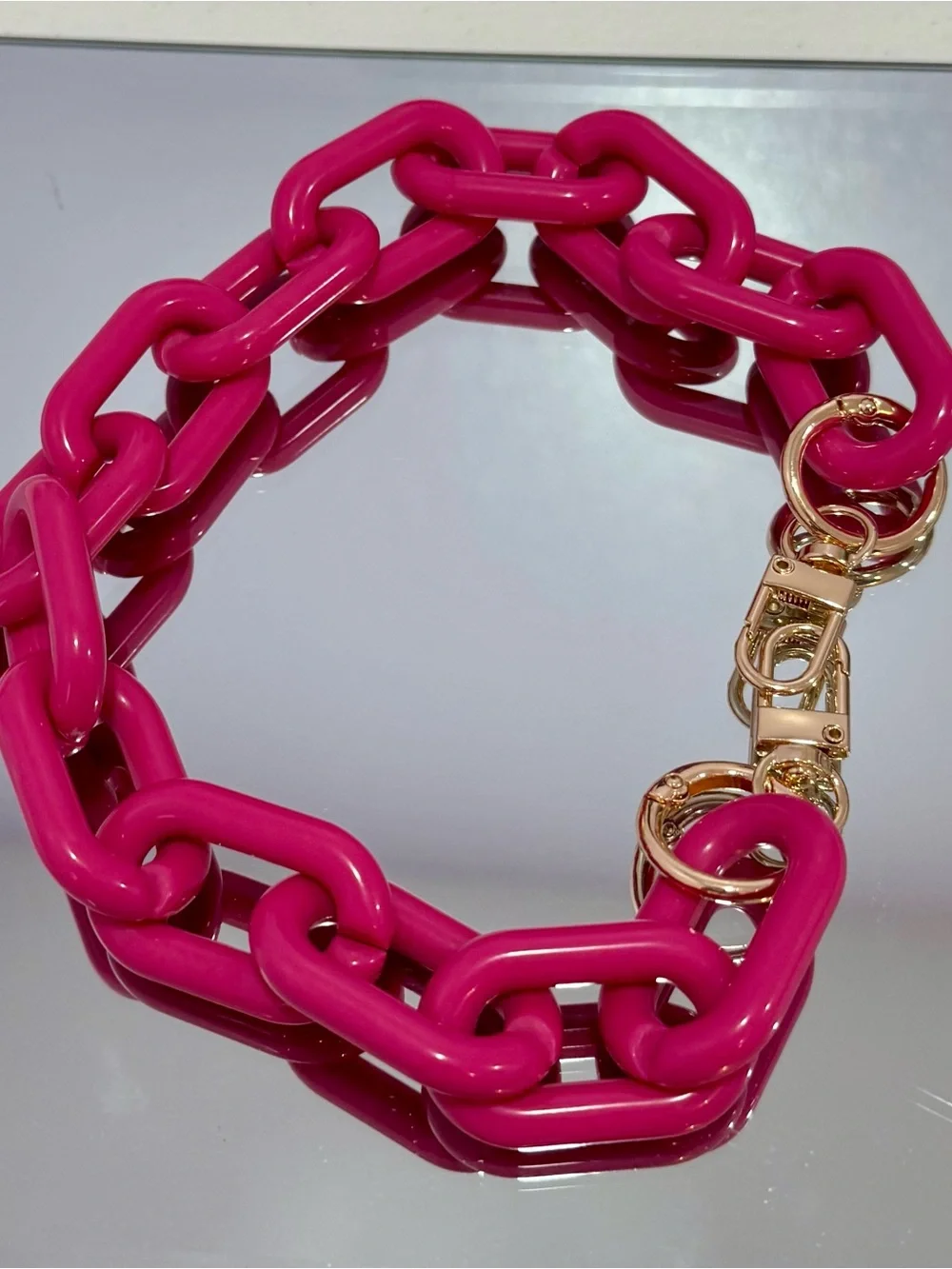 New Fuchsia Links Bag Chain with Gold Hardware